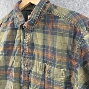 Ed Hardy Shirt Mens Medium Green Plaid Long Sleeve Button Up Embroidered